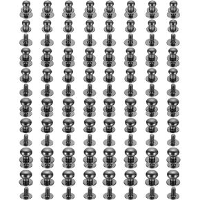 uxcell 5/6/8/9mm Ball Head Stud Rivets Screw Back, 64Pack Round Head Button Nipple Rivet for DIY Leather Craft Handbag Belt, Metallic Black