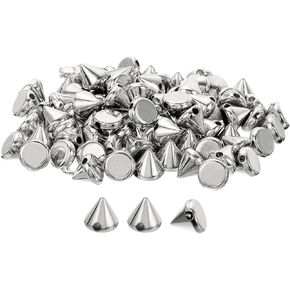 uxcell 100Pcs Acrylic Spike Cone Studs, 8x10mm Flat Back Sew on Glue on Punk Spike Beads for Garments, Shoes, Bags Embellishment (Silver Tone)