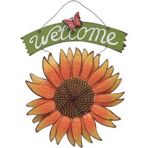 Welcome Sign Metal Hanging Sunflower Signs for Front Door Porch Wall - Rustic Decorative Door Hanger Indoor Outdoor Spring Decoration Wreath Decor (A)