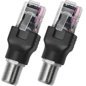 2PCS F Type to RJ45 8P Crystal Head Adapter Female to Male Coaxial Sleeve Converter for Cable Tester Monitor Digital Signal Compatible Black
