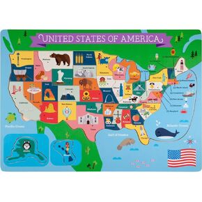 Imagination Generation USA States Chunky Puzzle Board - Learn All 50 States with Professor Poplar's Wooden Pegged Puzzles - Children's Educational Toys - USA States