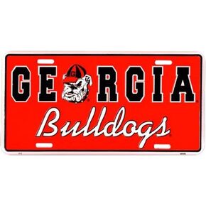 Georgia Bulldogs Red bkrnd Embossed Metal auto tag