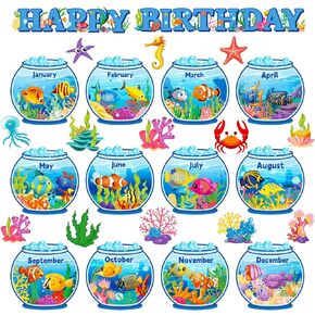 Under The Sea Bulletin Board Decorations Set 58 Pcs, Ocean Theme Classroom Decor, Ocean Creature Party, Beach Theme Fish Tank Paper-Cuts for Birthday/Party/Classroom Decor/Nursery/Bulletin Board Decor