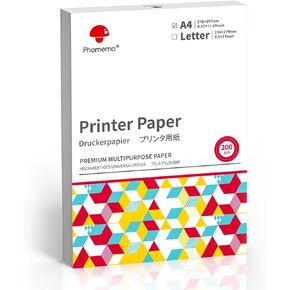 Phomemo A4 Printer Paper, Premium Copy Printer, Printer Paper Compatible with Phomemo P831, HPRT MT800/Brother/HP/Canon Printer, Size 8.27" x 11.69", 200 Sheets