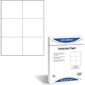PrintWorks Professional Perforated Paper for Tickets, Coupons, Certificates and More, 8.5 x 11, 24 lb, 3 Perfs - 3 2/3" and 7 1/3" From Bottom & 4 1/4" From Left, 500 Sheets, White (04334)