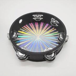 Tambourine Radiant Hand Held Drum with Double Row Jingles Bell Musical Instrument for Dance Adults KTV Party (10in)