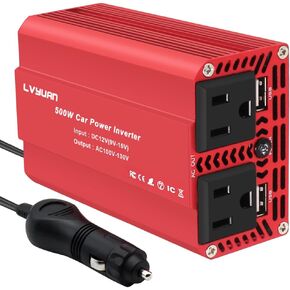 Yinleader 500W Car Power Inverter DC 12V to 110V AC Car Converter with 2 USB Charging Ports, Power Converter with 2 AC Outlets Car Charger, Car Adapter (500W)