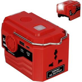 KUNLUN 200W Power Inverter for Milwaukee M18 Battery, DC 18V to AC 110-120V Battery Inverter, Portable Power Supply Inverter with AC Outlet & USB and Type-C Ports & LED Light (Battery not Include)