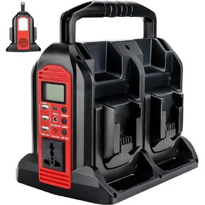 4 Port Power Inverter for Milwaukee M18 18V Battery, 350W Power Supply Inverter Outdoor Generators Converter DC 20V to AC 110V ~120V with AC Outlet &USB Port&Type-C Port& LED Light