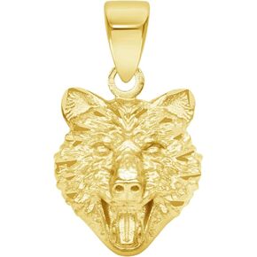 14k Yellow Gold Mini Wolf Head Charm Animal Pendant