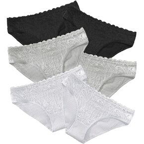 Lace Trim Panties Womens Cotton Bikini Underpants Low Rise Stretch Cheeky Underwear Multipack