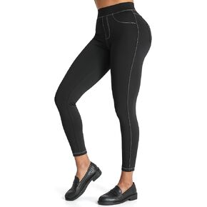 بناطيل ضيقة من قماش الدنيم للنساء بخصر عالٍ للتحكم في البطن مع جيوب خلفية قابلة للتمدد غير رسمية in Kuwait