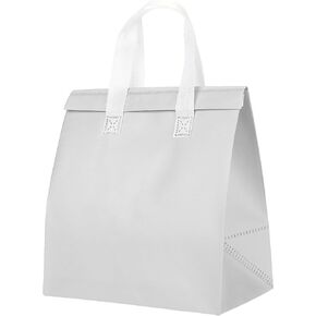 PATIKIL Insulated Take Away Bags, 15 Pcs Insulation Cooler Bag Grocery Thermal Bags 9.4 x 5.9 x 10.2 Inch for Hot Cold Frozen Food Delivery, White