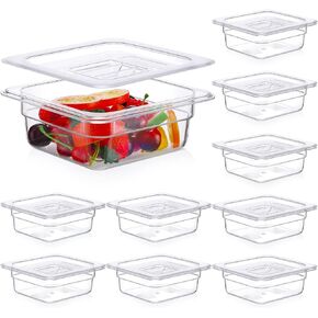 Clear 1/6 Size Food Pan Restaurant Containers with Lids Square Cambro Food Storage Polycarbonate Salad Bar Containers Commercial Hotel Pans for Kitchen Food Prep (10 Pcs, 2.6 Inch, 1 Quart)