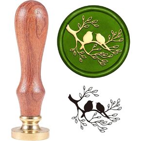 SUPERDANT Bird on Tree Branch Wax Seal Stamp 1.18in Lovebirds Wax Stamp Letter Sealing Stamps Removable Brass Head Wood Handle for Party Wedding Invitation Valentine's Day Greeting Card Bottle Decor