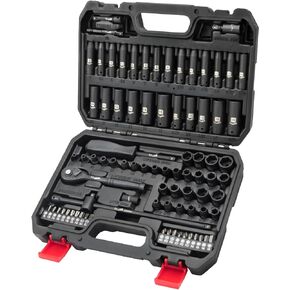 1/4 Inch Drive Impact Socket Set, 83Pcs Socket Wrench Set Metric & SAE from 4-15mm, 5/32-9/16", 6 Point CR-V Deep & Shallow Sockets Kit with 72T Ratchet Handle, E Torx, for Automotive & Home