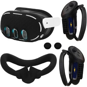 VR Silicone Cover Set for Oculus/Meta Quest 3 Accessories,VR Controller Grips Cover,VR Shell Cover,VR Silicone Face Pad,VR Thumbstick Covers(Black)