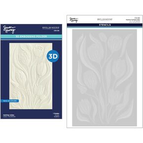 Spellbinders Twirling Tulips 3D Stencil Bundle Embossing Folder, Clear