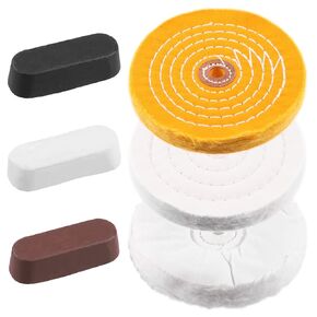 Glarks 6Pcs Buffing Polishing Wheel and Polishing Compounds Set for Bench Grinder Including 6 Inch Flannel (30 Ply), Cotton (60 Ply), Yellow Buffing Wheel (42Ply) with 1/2" Center Hole