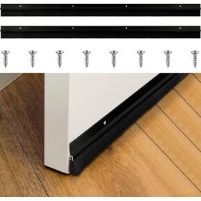 4 Set Aluminum Black Door Sweep with Screws Length Door Brush Sweep for Gaps up to 1 Roll up Door Brush Seal for Bottom of Exterior Home Gate Garage Threshold for Stripping (1 x 36 Inch)