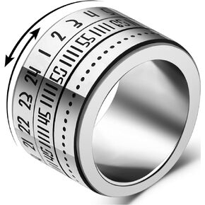 Men's Titanium Steel Anxiety Rings 14mm Width Fidget Rings for Anxiety, Spinner Ring with Lucky Arabic Numbers for Anxiety Relief Size 7-12