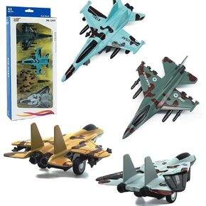 Pull Back Airplane Toy Set Die Cast Metal Military Themed Fighter Jets, Good for Kids Toy Set Collection - 4 Pcs (Blue)