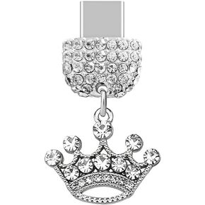 ELISE & FONDA TP237 Type-C USB Charging Port Crystal Anti Dust Plug Little Queen Crown Cell Phone Charm for Samsung Galaxy/Huawei/OnePlus/Xiaomi/oppo Android Phones (White)