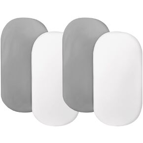 Fitted Bassinet Sheets for Baby Boy Girl 4 Pack Bassinet Sheet Set Universal Microfiber Soft Cradle Sheets for Oval Rectangle and Hourglass Bassinet Mattress, Grey and White
