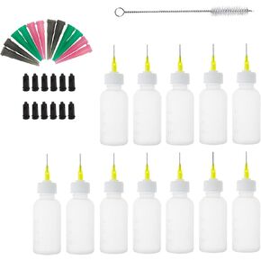 NANSHINE 12pcs 30ml(1oz) Precision Tip Applicator Bottle Needle Tip Glue Bottles Squeeze Plastic Bottles,Dispensing Needle Precisely Delivery Grease,Oil Dispensing,Liquid Glue and Ink