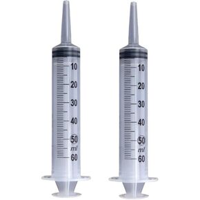 2 Pack of Plastic Graduated Large Catheter Tip Syringe 2 Oz / 60 ML with Cover for Dispensing and Measuring Liquids for Automotive, Lab work, Crafts and Gardening