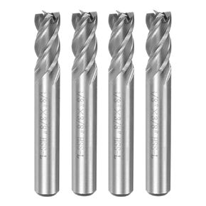 uxcell 4pcs 3/8"x3/8"x1"x2-3/4" Helical Groove 4 Flutes HSS-AL Straight Shank Spiral End Mill Milling Cutter