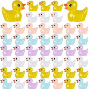 100 Pieces Mini Resin Duck Charms Miniature Figures Tiny Duck Ornament Micro Garden Landscape Aquarium Dollhouse Decor for Christmas Accessories(Yellow, White, Purple, Pink, Blue)