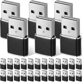 Handepo 30 Pieces USB to USB C Adapter Type C Female to A Male Charger Converter Type C to Type A Adapter Female Type C Converter for Phone Laptop Earphone Watch Power Bank Car Charger, Black