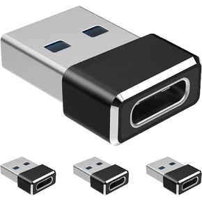 [4-Pack] USB C Female to USB Male Adapter, USB2.0 A to USB C Adapter, One-Sided SuperSpeed Data Sync & Fast Charging - Compatible with Laptop, PC, Charger, Power Bank, Quest Link (Black)