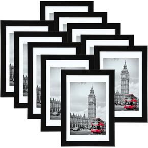 مجموعة إطارات صور Giftgarden مقاس 5x7 مكونة من 10 قطع، عرض 5x7 مع حصيرة أو 6x8 بدون حصيرة، إطارات صور متعددة للتركيب على الحائط أو سطح الطاولة، أسود in Kuwait