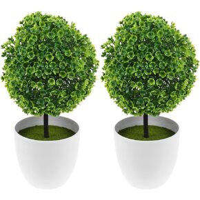 VICASKY 4Pcs Artificial Boxwood Topiary Tree Ball Tree Set, Decorative Faux Greenery Topiary Ball in Planter Pots Indoor Outdoor Home Desk Office Decor