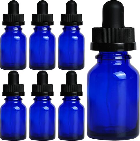 12 زجاجة فارغة من الزجاج الأزرق بسعة 5 أونصة مع قطارة - زجاجة زجاجية سعة 15 مل مع قطارة - زجاجات صغيرة ممتازة للسوائل مثالية كقطرات للزيوت وكزجاجة قطارة للعين in Kuwait