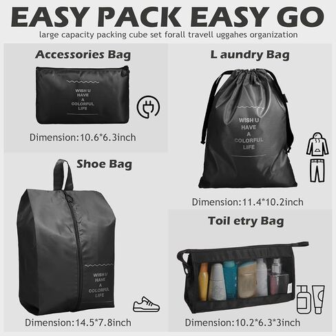 48 Set Packing Cubes Travel Luggage Organizers Set with Storage Shoe Bag, Clothing Bag, Toiletry Bag for Women Men Essentials in Saudi Arabia