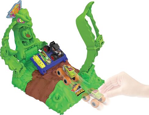 Hot Wheels Monster Trucks Toy Truck & Playset, 1 Glow-in-The-Dark 1:64 Scale Gunkster, GITD Arena Smashers Ooze Battle Challenge, 2 Crushable Cars in Saudi Arabia