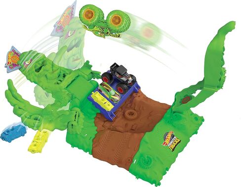 Hot Wheels Monster Trucks Toy Truck & Playset, 1 Glow-in-The-Dark 1:64 Scale Gunkster, GITD Arena Smashers Ooze Battle Challenge, 2 Crushable Cars in Saudi Arabia