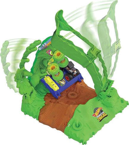 Hot Wheels Monster Trucks Toy Truck & Playset, 1 Glow-in-The-Dark 1:64 Scale Gunkster, GITD Arena Smashers Ooze Battle Challenge, 2 Crushable Cars in Saudi Arabia