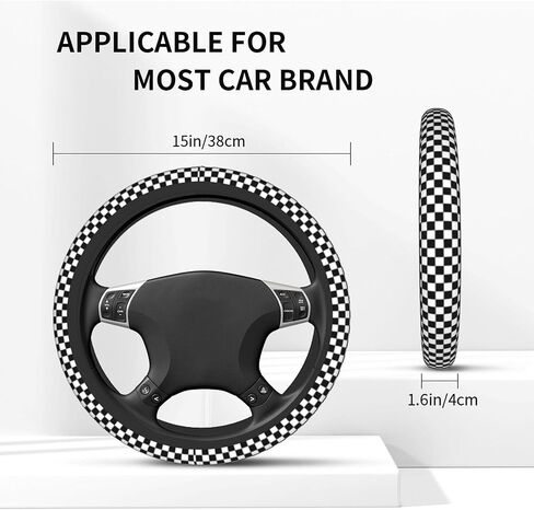 أسود أبيض سباق متقلب العلم غطاء عجلة القيادة سيارة عالمية 15 بوصة اكسسوارات السيارات عجلة القيادة لينة المضادة للانزلاق حامي للنساء والفتيات السيدات in Kuwait