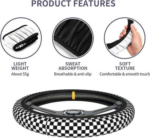 أسود أبيض سباق متقلب العلم غطاء عجلة القيادة سيارة عالمية 15 بوصة اكسسوارات السيارات عجلة القيادة لينة المضادة للانزلاق حامي للنساء والفتيات السيدات in Kuwait