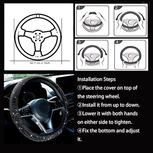 الأبيض بريق بلينغ غطاء عجلة القيادة النساء الفتيات سيارة العالمي الداخلية حامي سباركلي الماس اكسسوارات السيارات 15 بوصة المضادة للانزلاق مطاطا in Kuwait