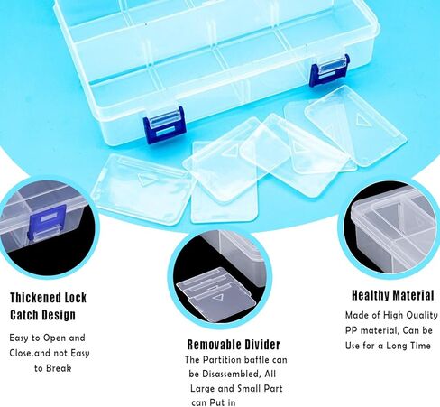 8-Grid Plastic Organizer Box with Adjustable Dividers, 2pcs Clear Compartment Container Craft Organizer Storage Box, Clear Storage Container for Organizing Beads Crafts Nails Jewelry Sewing in Kuwait