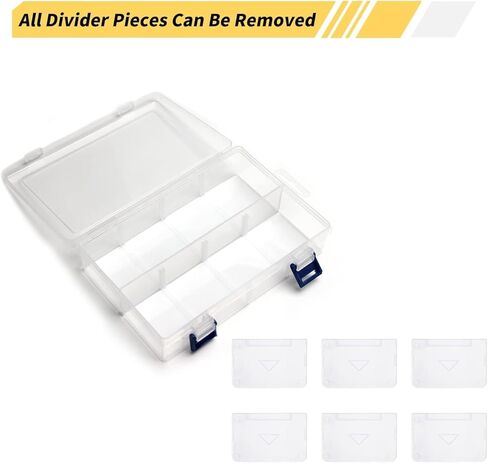 8-Grid Plastic Organizer Box with Adjustable Dividers, 2pcs Clear Compartment Container Craft Organizer Storage Box, Clear Storage Container for Organizing Beads Crafts Nails Jewelry Sewing in Kuwait