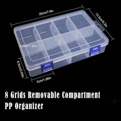 8-Grid Plastic Organizer Box with Adjustable Dividers, 2pcs Clear Compartment Container Craft Organizer Storage Box, Clear Storage Container for Organizing Beads Crafts Nails Jewelry Sewing in Kuwait