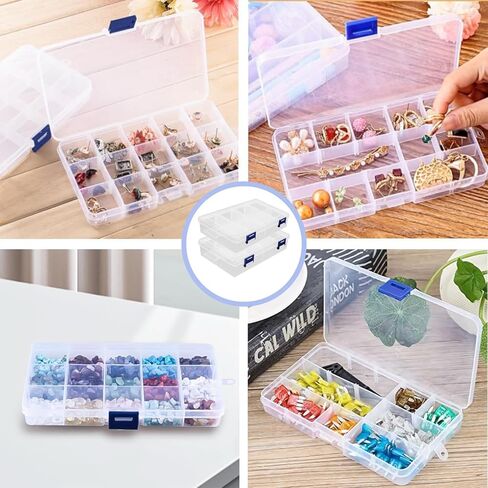 8-Grid Plastic Organizer Box with Adjustable Dividers, 2pcs Clear Compartment Container Craft Organizer Storage Box, Clear Storage Container for Organizing Beads Crafts Nails Jewelry Sewing in Kuwait