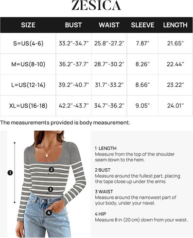 ZESICA Women's Square Neck Striped Tops Long Sleeve Ribbed T Shirts 2024 Fall Fashion Casual Basic Knit Sweaters in Saudi Arabia