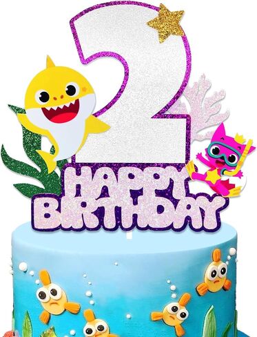 Shark Baby Cake Toppers 2, Purple Shark Cake Topper 2nd Birthday Girl,Shark 2 Cake Topper Shark Cake Decorations for Girls 2nd Birthday Party Supplies in Saudi Arabia